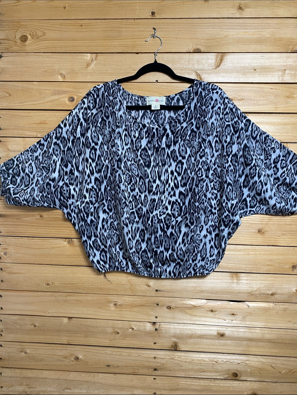 Wishful Park Black & White Leopard-Print Batwing Blouse